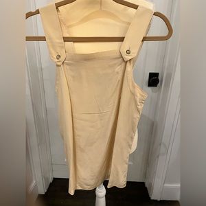 CHANEL cream silk top no size tag. Tag in tack with 4 signed gold buttons